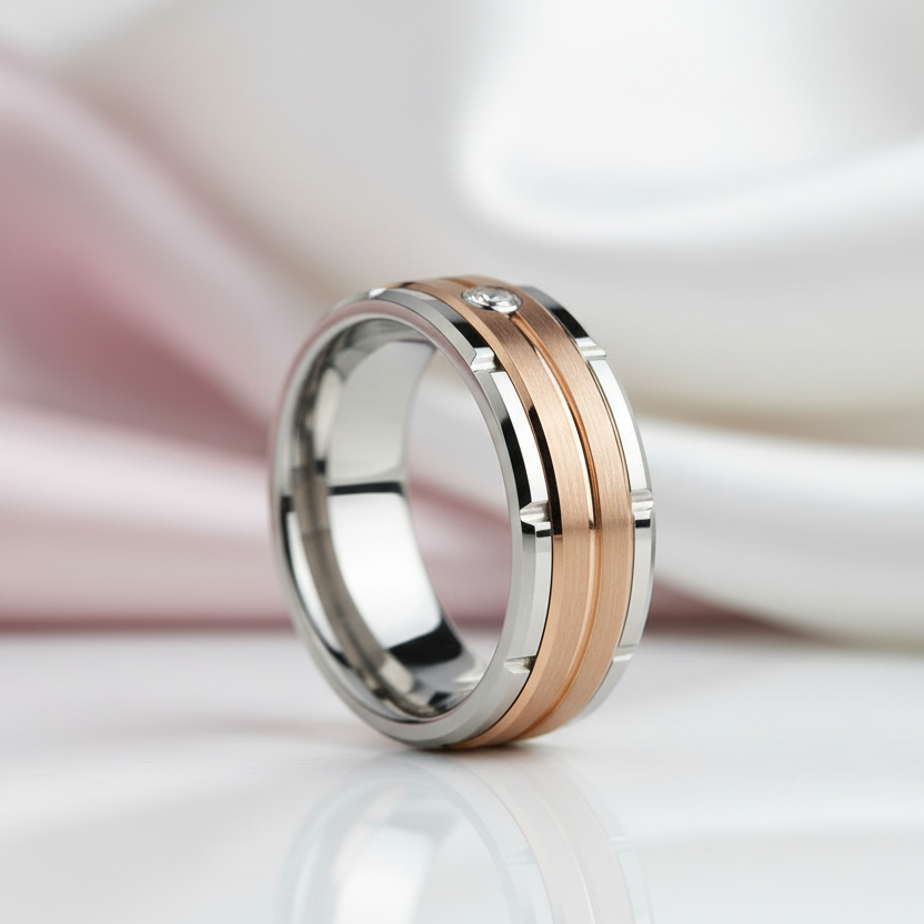 Two-Tone Men's Tungsten Carbide Wedding Band with Diamond Option-Black Diamonds New York