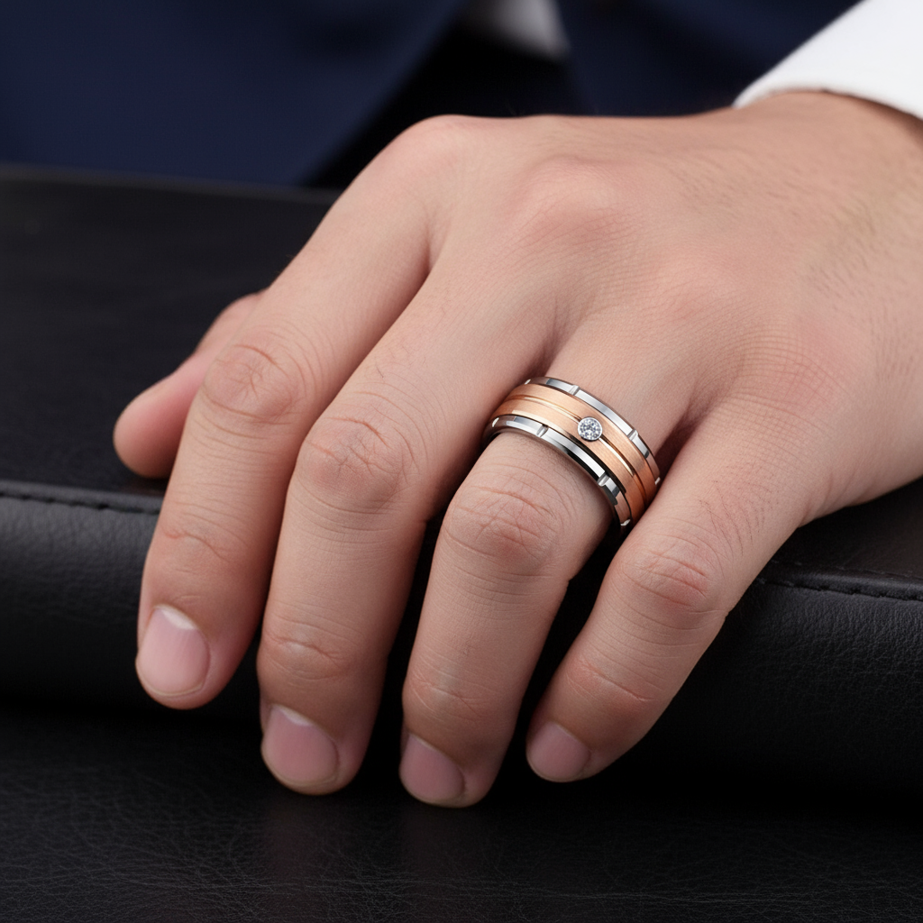 Two-Tone Men's Tungsten Carbide Wedding Band with Diamond-Black Diamonds New York