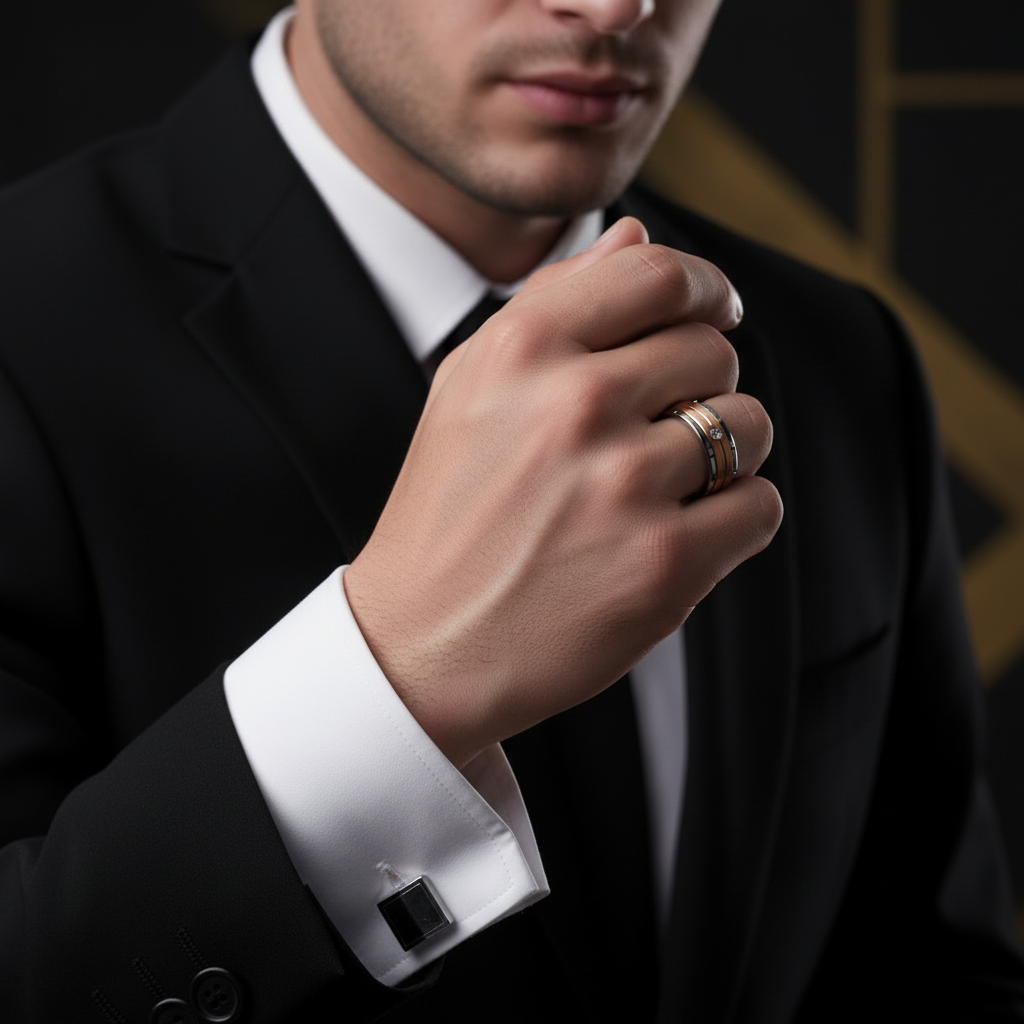 Two-Tone Men's Tungsten Carbide Wedding Band with Diamond Option-Black Diamonds New York