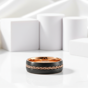 Two-tone Dome Steel Wire Inlay Tungsten Men's Ring-Black Diamonds New York