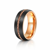 Two-tone Dome Steel Wire Inlay Tungsten Men's Ring-Black Diamonds New York