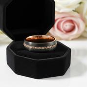 Two-tone Dome Steel Wire Inlay Tungsten Men's Ring-Black Diamonds New York