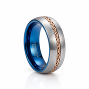 Two-tone Dome Steel Wire Inlay Tungsten Men's Ring-Black Diamonds New York