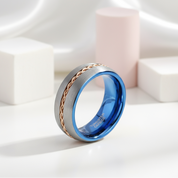 Two-tone Dome Steel Wire Inlay Tungsten Men's Ring-Black Diamonds New York