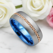 Two-tone Dome Steel Wire Inlay Tungsten Men's Ring-Black Diamonds New York