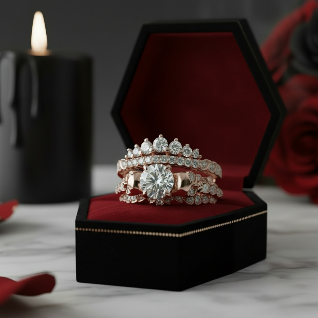 You're My Forever- 1.25 Carat Round Cut Diamond Skulls Promise Ring Set-Black Diamonds New York