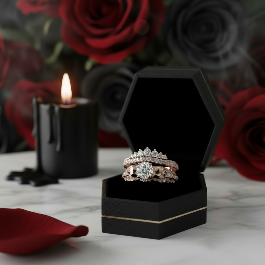 You're My Forever- 1.25 Carat Round Cut Diamond Skulls Promise Ring Set-Black Diamonds New York