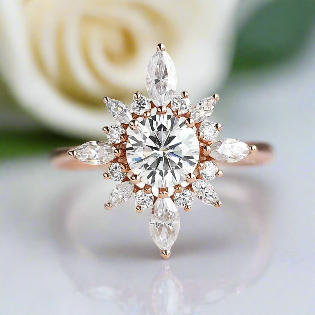 Unique 18k Rose Gold Diamond Engagement Ring-Black Diamonds New York