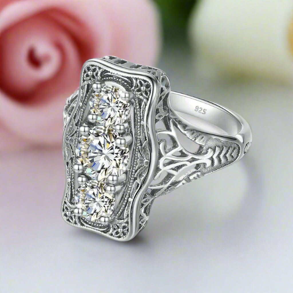 Unique 3 Stone Diamond Engagement Ring-Black Diamonds New York