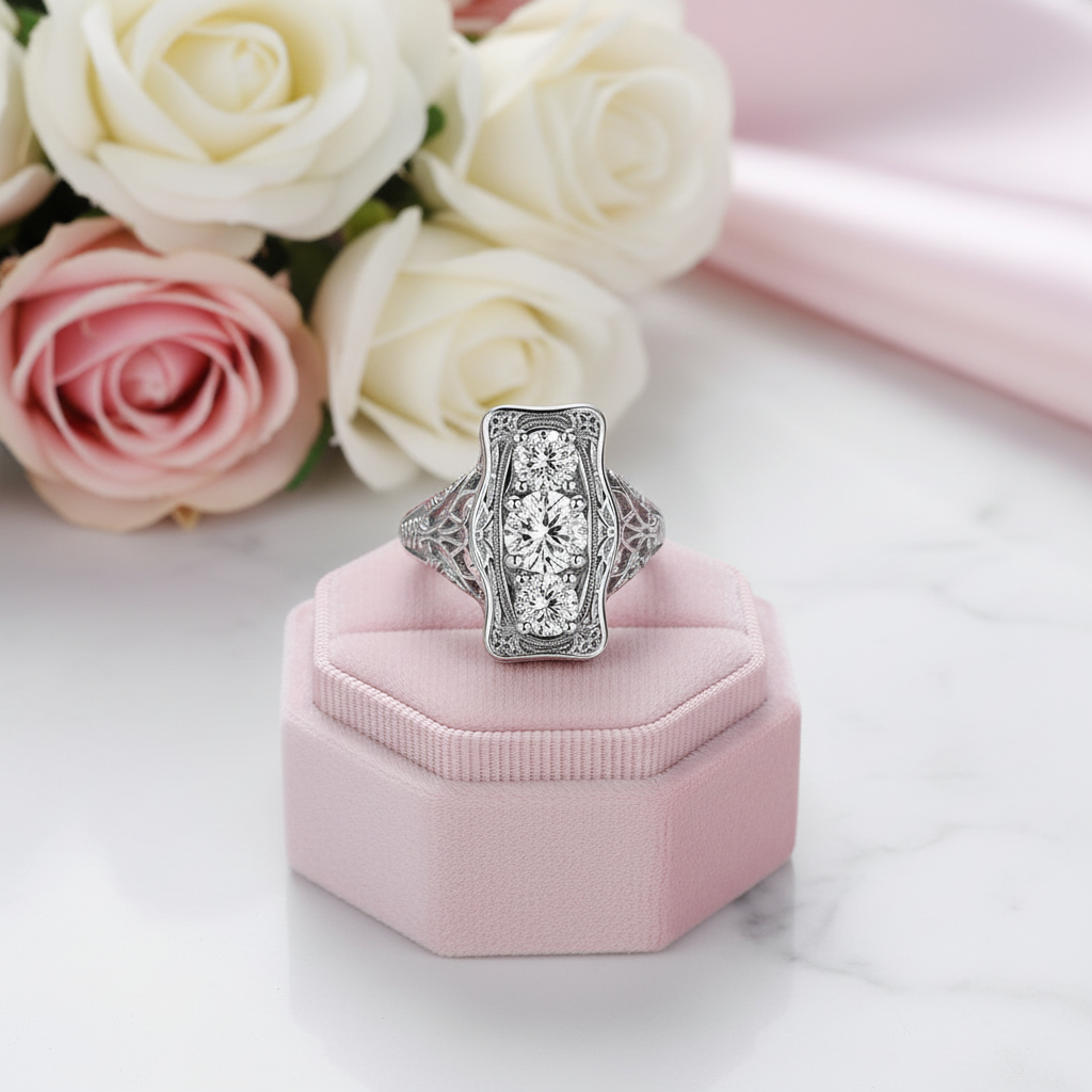 Unique 3 Stone Diamond Option Engagement Ring-Black Diamonds New York