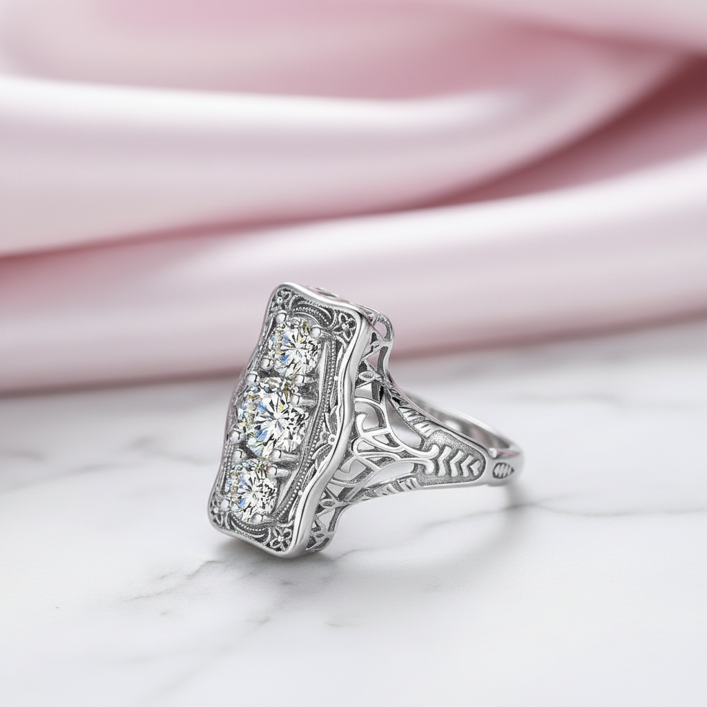 Unique 3 Stone Diamond Option Engagement Ring-Black Diamonds New York
