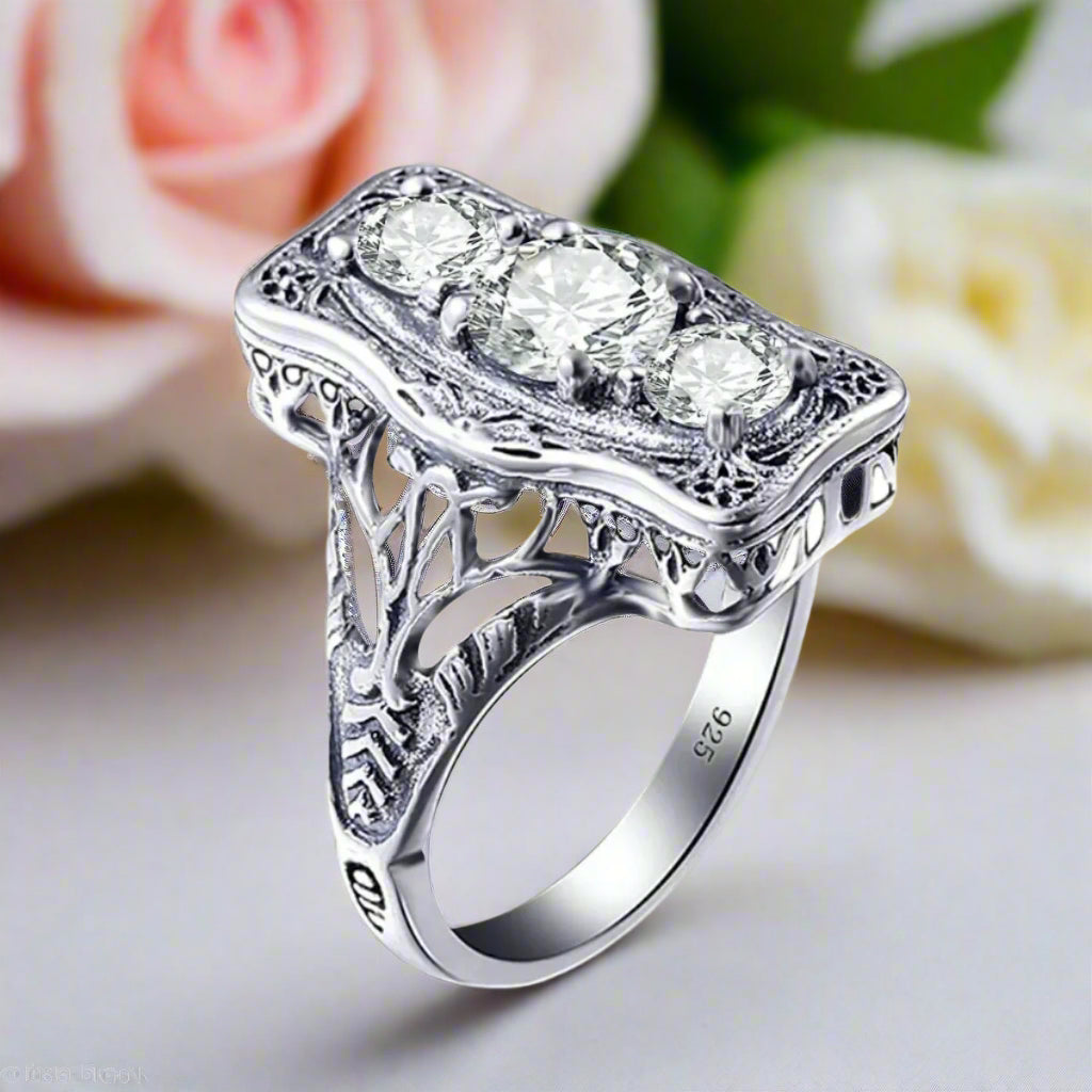 Unique 3 Stone Diamond Engagement Ring-Black Diamonds New York