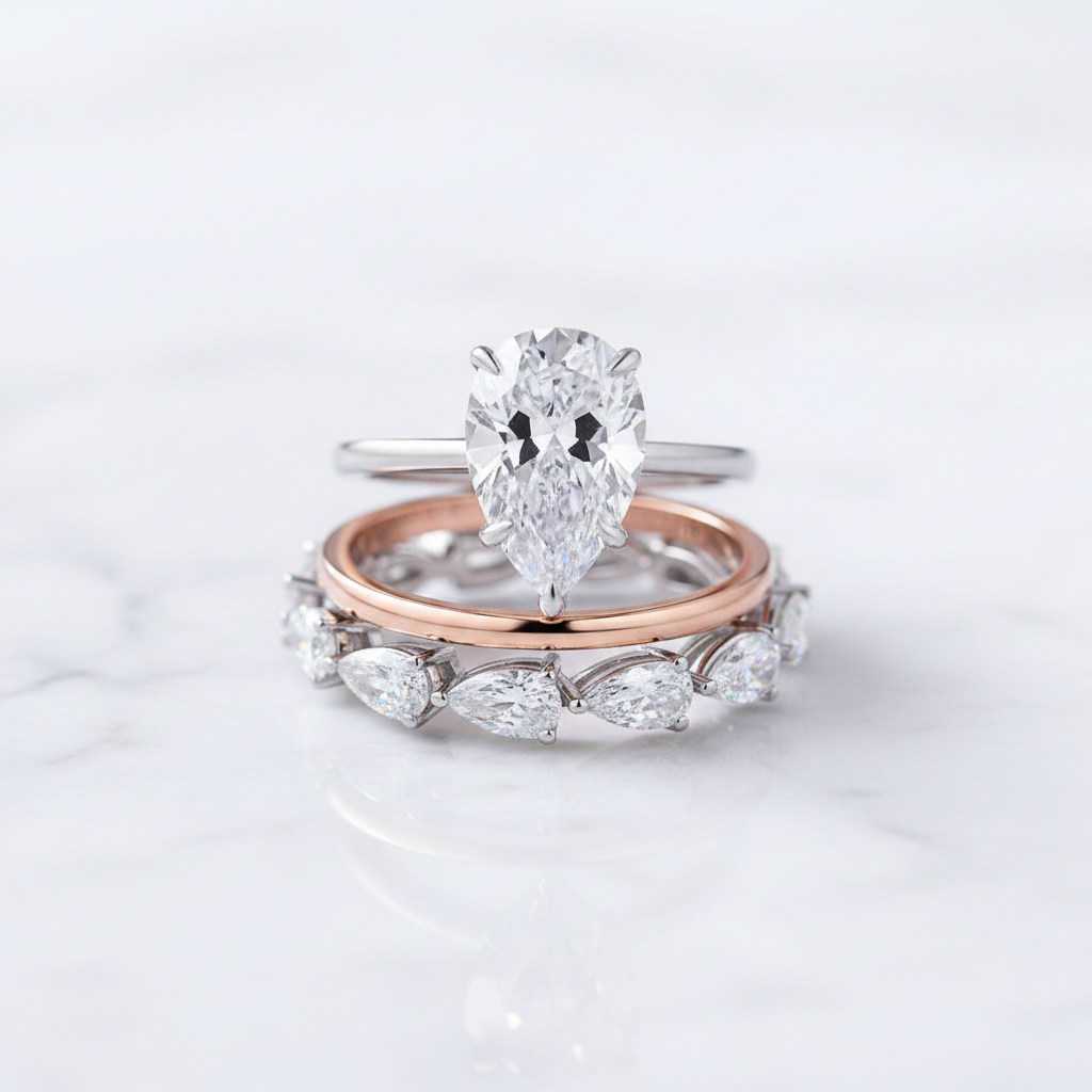 Unique 3pc Pear Cut Diamond Option Wedding Set-Black Diamonds New York