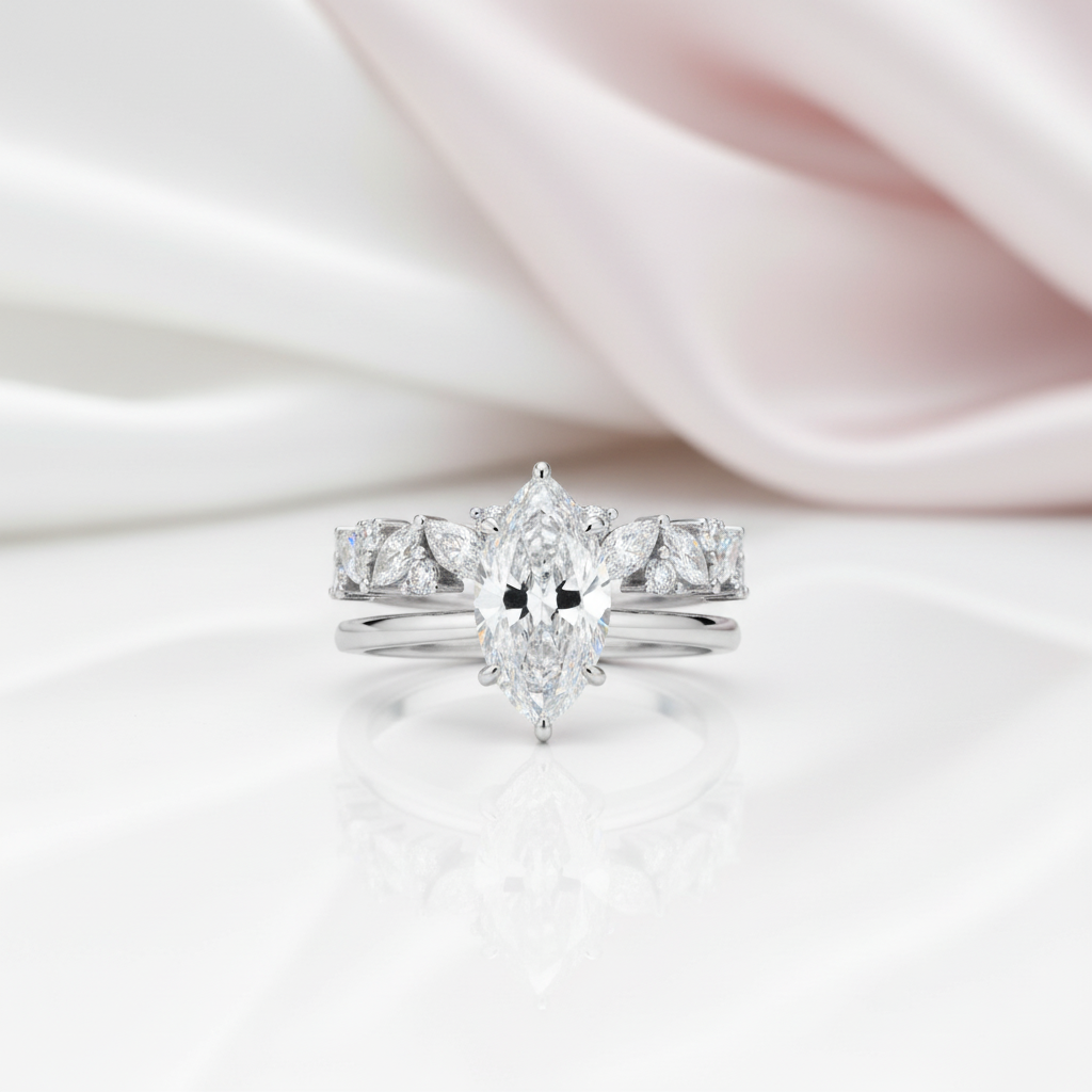 Unique Marquise Cut Diamond Option Wedding Ring Set-Black Diamonds New York