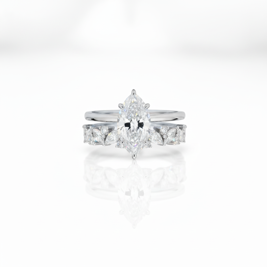 Unique Marquise Cut Diamond Option Wedding Ring Set-Black Diamonds New York