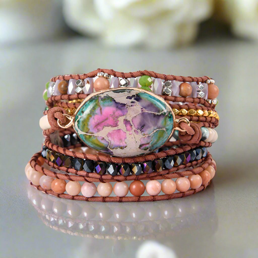 Unique Mixed Natural Stone Bohemian Bracelet-Black Diamonds New York