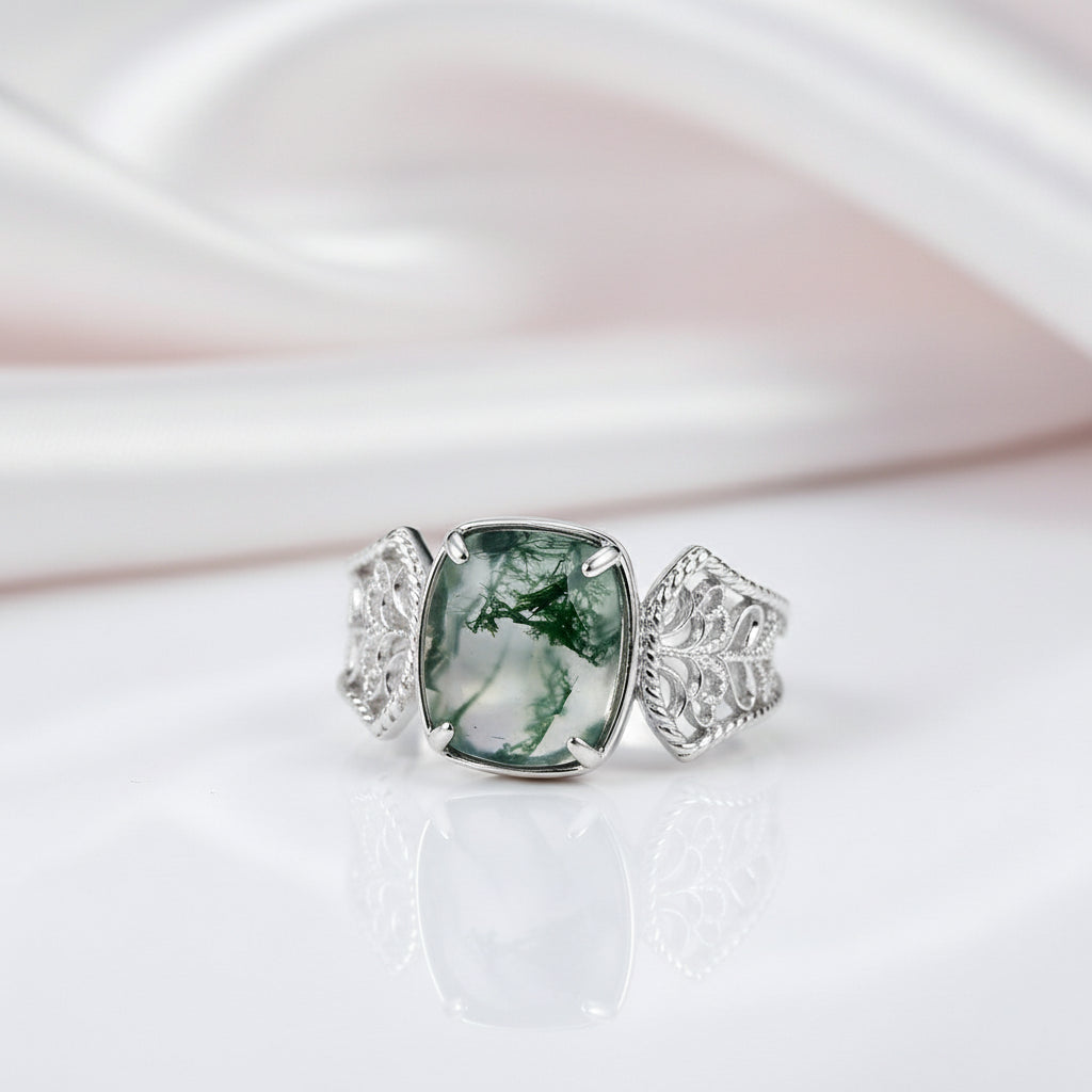 Unique Natural Moss Agate Jewelry Set-Black Diamonds New York