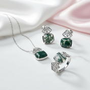 Unique Natural Moss Agate Jewelry Set-Black Diamonds New York