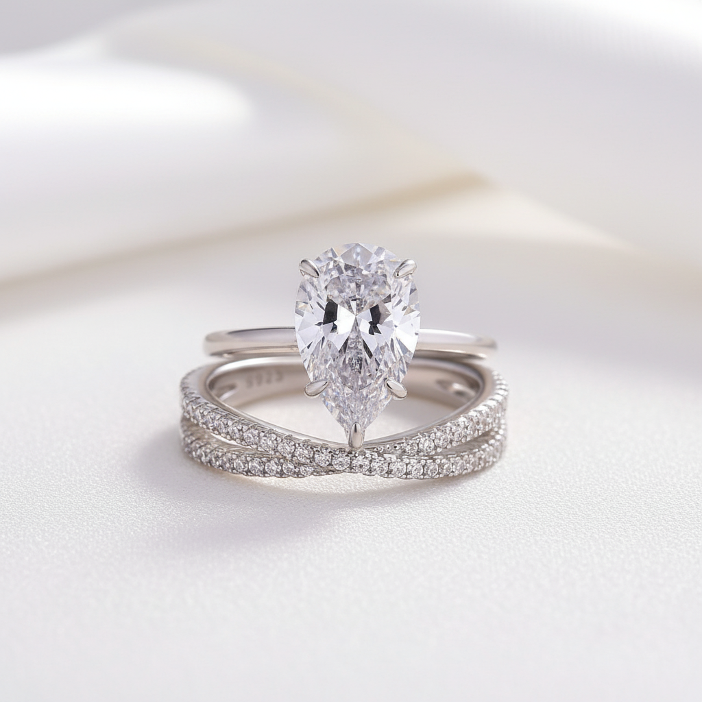 Unique Pear Cut Diamond Option Ring Set-Black Diamonds New York
