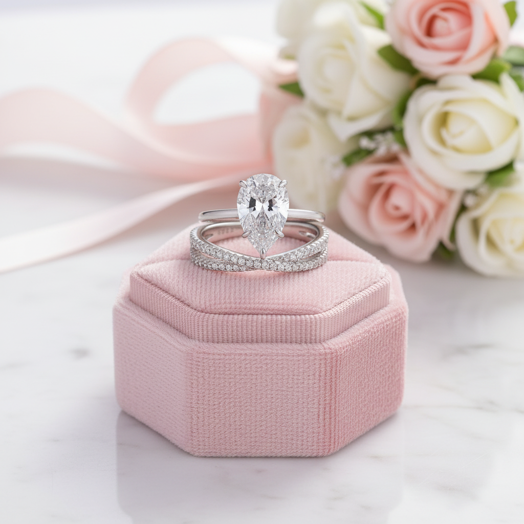 Unique Pear Cut Diamond Option Ring Set-Black Diamonds New York