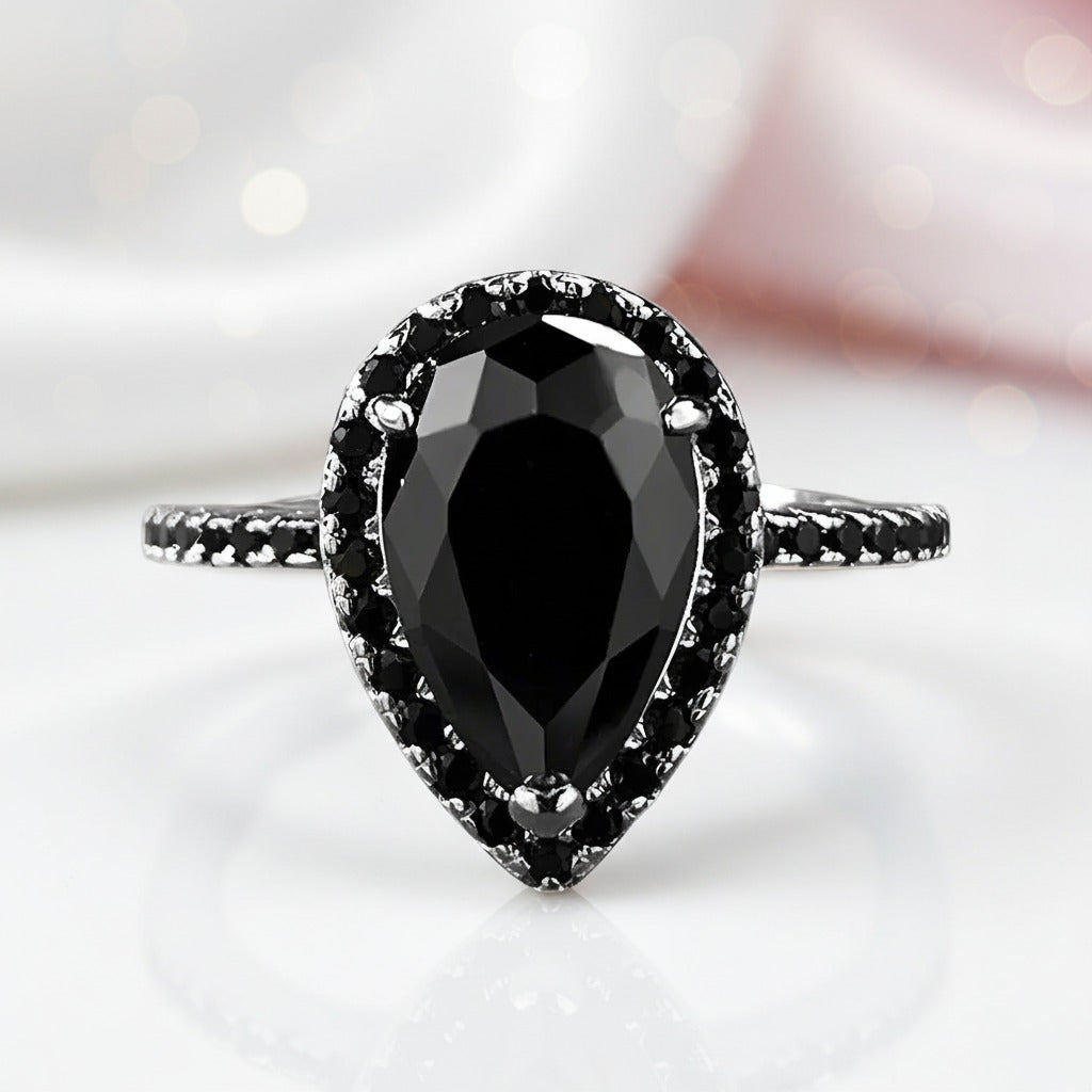 Unique Pear Cut Halo Black Diamond Option Engagement Ring-Black Diamonds New York