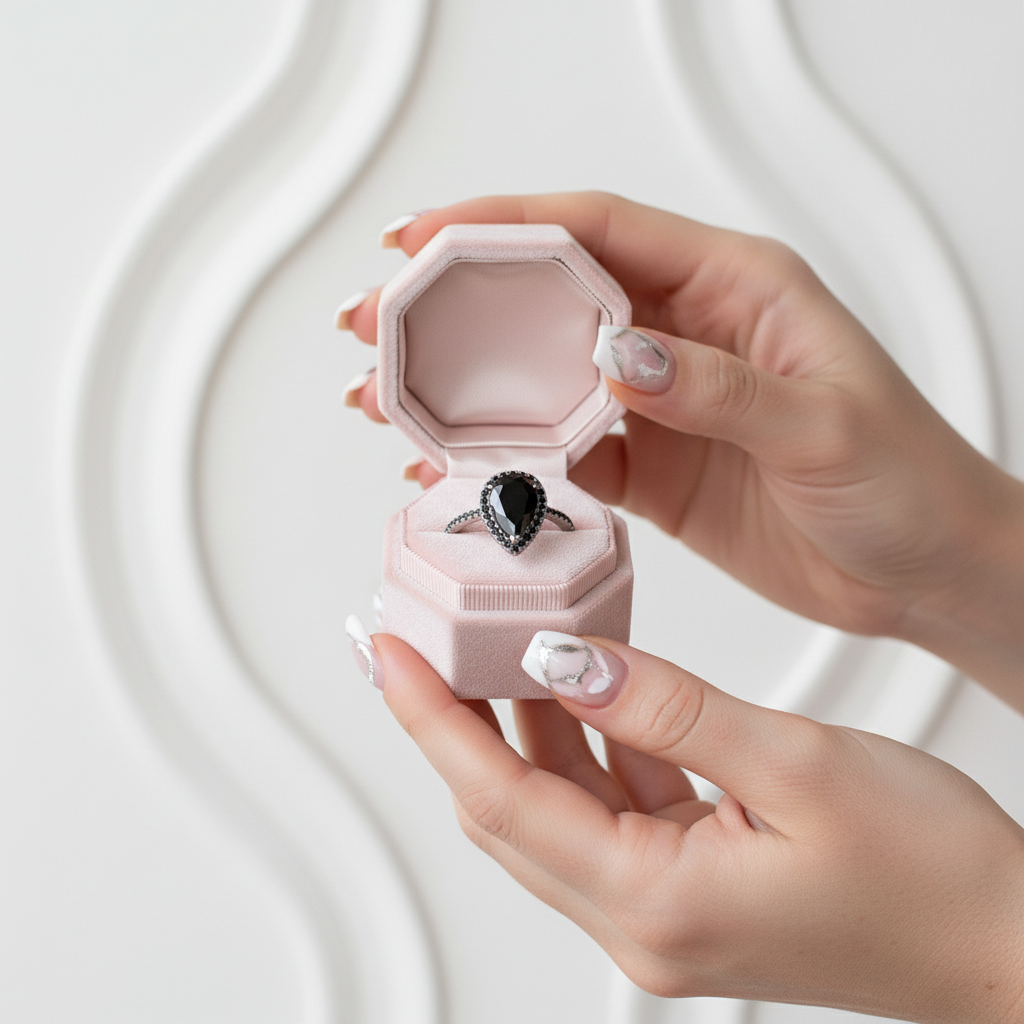 Unique Pear Cut Halo Black Diamond Option Engagement Ring-Black Diamonds New York