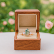 Unique Teardrop Natural Moss Agate Engagement Ring-Black Diamonds New York