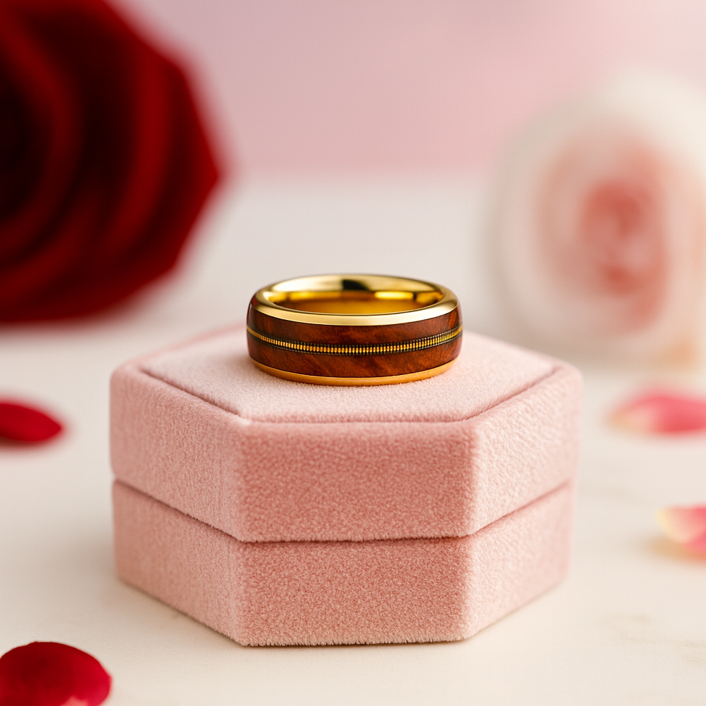 Unisex Tungsten Wedding Band with Oak Wood Whisky Barrel Inlay-Black Diamonds New York