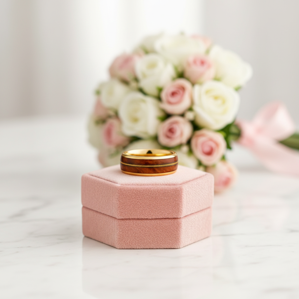 Unisex Tungsten Wedding Band with Oak Wood Whisky Barrel Inlay-Black Diamonds New York