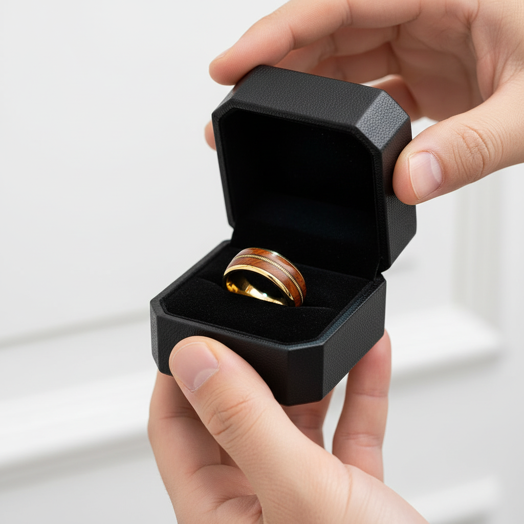 Unisex Tungsten Wedding Band with Oak Wood Whisky Barrel Inlay-Black Diamonds New York