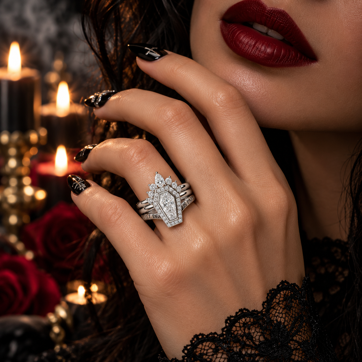 Until Death Ring Coffin Shape Diamond Wedding Rings-Black Diamonds New York