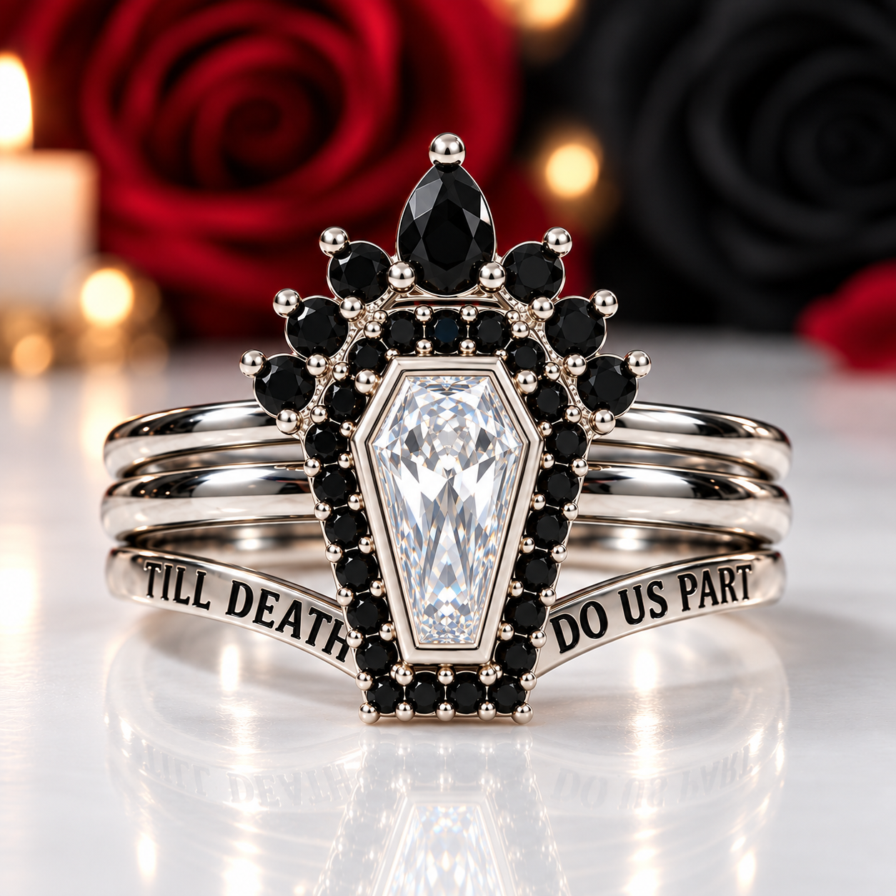 Until Death Ring Coffin Shape Diamond Wedding Rings-Black Diamonds New York