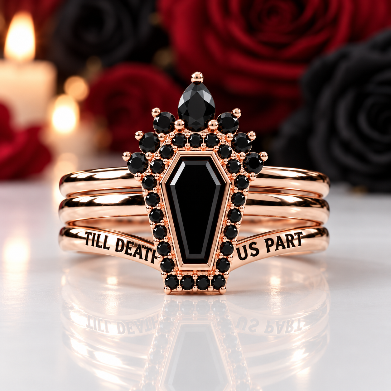 Until Death Ring Coffin Shape Diamond Wedding Rings-Black Diamonds New York