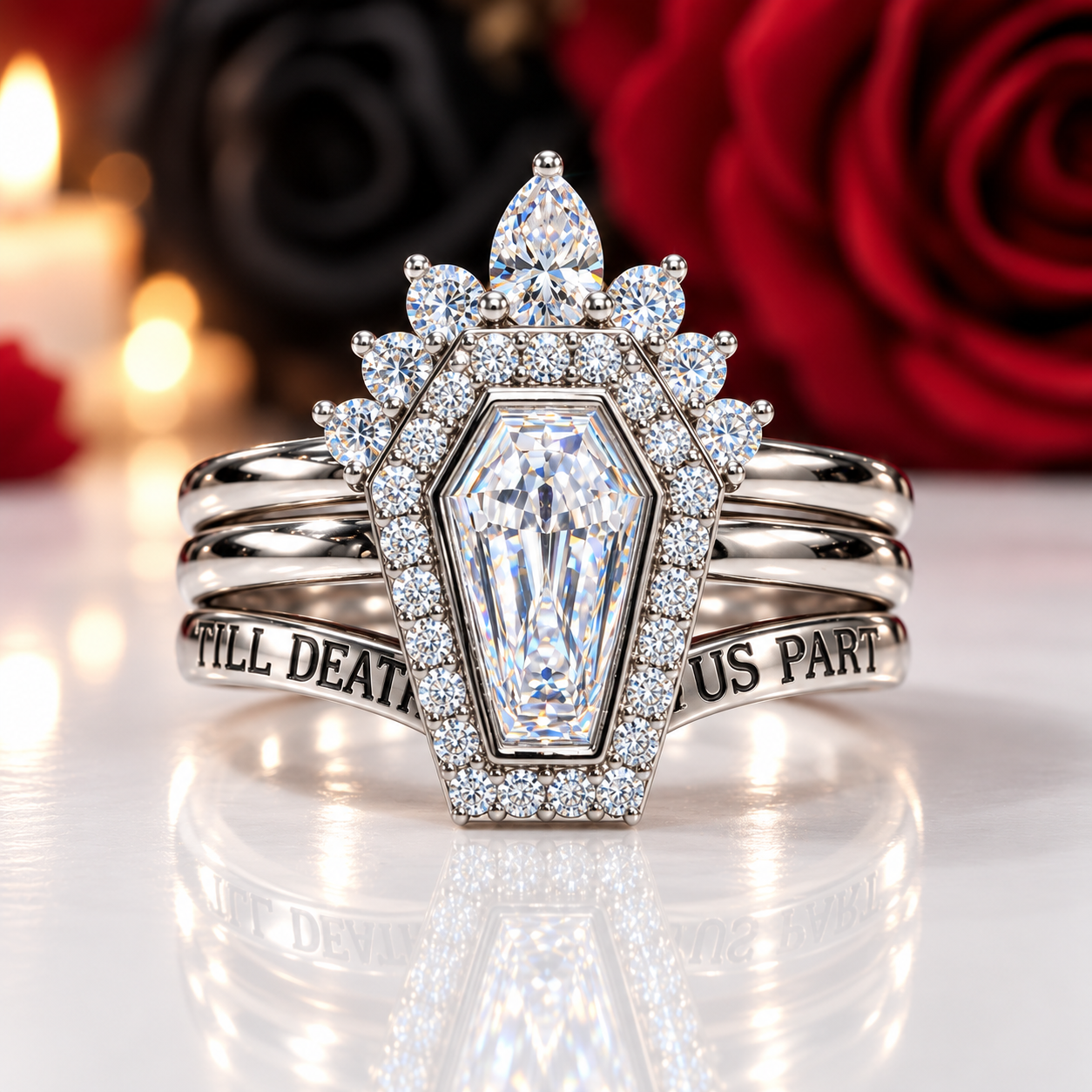 Until Death Ring Coffin Shape Diamond Wedding Rings-Black Diamonds New York