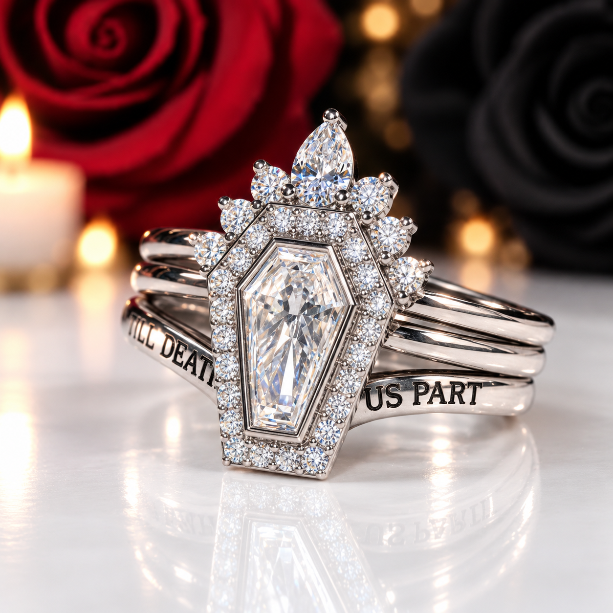 Until Death Ring Coffin Shape Diamond Wedding Rings-Black Diamonds New York