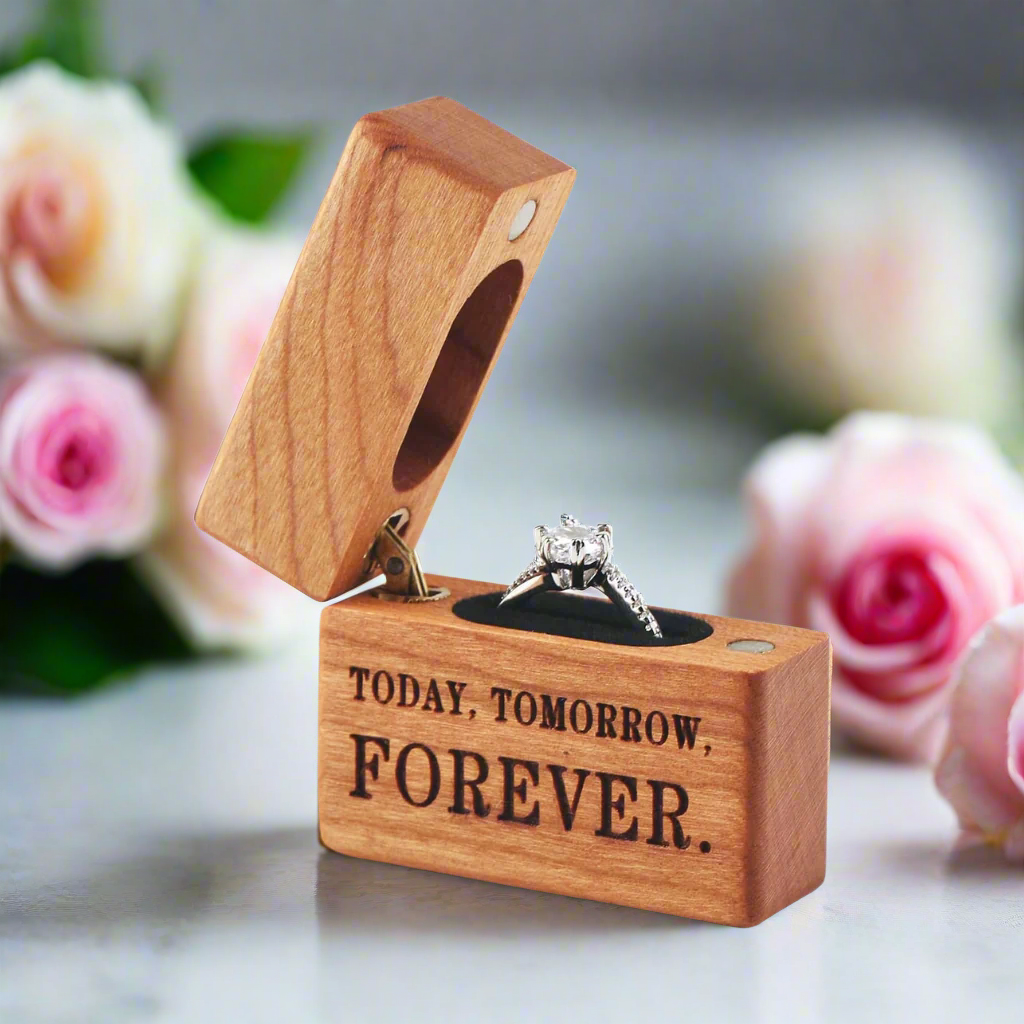 Forever- Mini Wooden Ring Box Single Slot-Black Diamonds New York