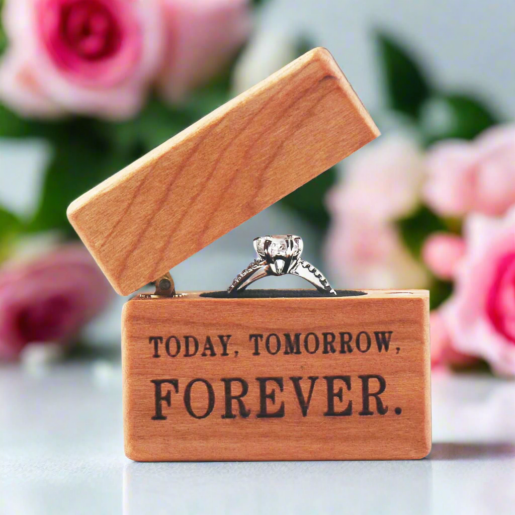 Forever- Mini Wooden Ring Box Single Slot-Black Diamonds New York