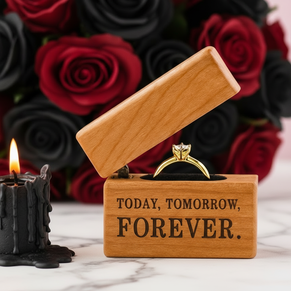 Forever- Mini Wooden Ring Box Single Slot-Black Diamonds New York