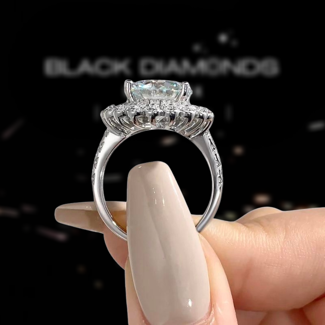 5.0 Ct Round Moissanite Flower Engagement Ring-Black Diamonds New York