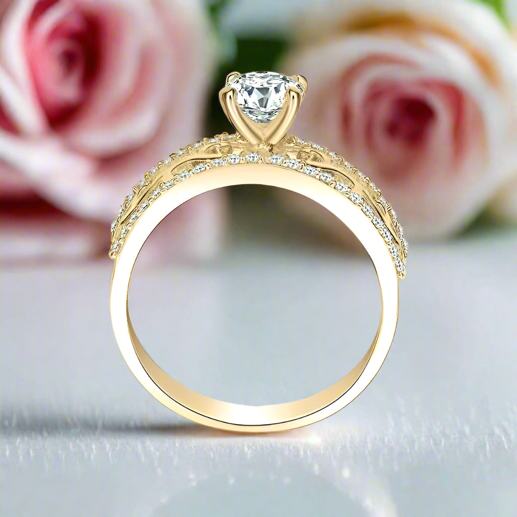 Vintage 10k Yellow Gold Round Diamond Engagement Ring-Black Diamonds New York