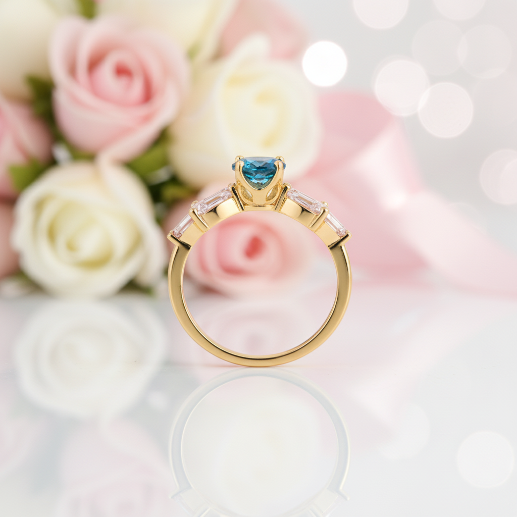 Vintage Art Deco Yellow Gold Round Cut Montana Blue Sapphire Engagement Ring-Black Diamonds New York