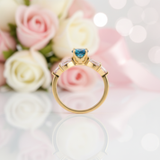 Vintage Art Deco Yellow Gold Round Cut Montana Blue Sapphire Engagement Ring-Black Diamonds New York