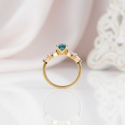 Vintage Art Deco Yellow Gold Round Cut Montana Blue Sapphire Engagement Ring-Black Diamonds New York