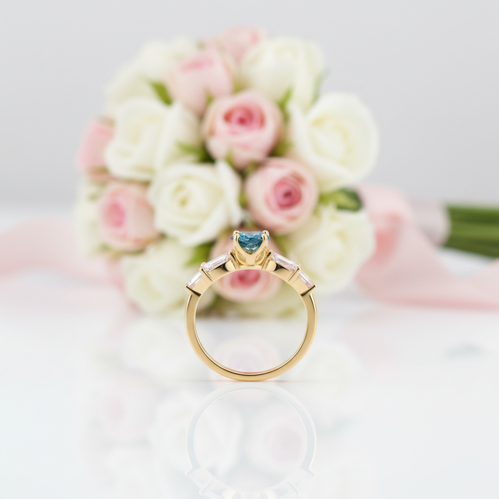 Vintage Art Deco Yellow Gold Round Cut Montana Blue Sapphire Engagement Ring-Black Diamonds New York