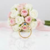 Vintage Art Deco Yellow Gold Round Cut Montana Blue Sapphire Engagement Ring-Black Diamonds New York