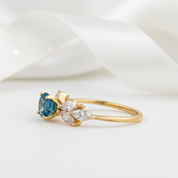 Vintage Art Deco Yellow Gold Round Cut Montana Blue Sapphire Engagement Ring-Black Diamonds New York