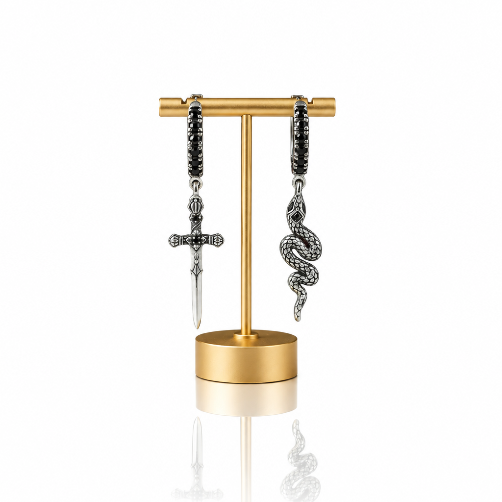 Vintage Black Diamond Options Sword and Snake Hoop Earrings-Black Diamonds New York