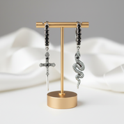 Vintage Black Diamond Options Sword and Snake Hoop Earrings-Black Diamonds New York