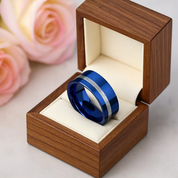 Vintage Blue Polished Unisex Wedding Band with Meteorite Inlay-Black Diamonds New York