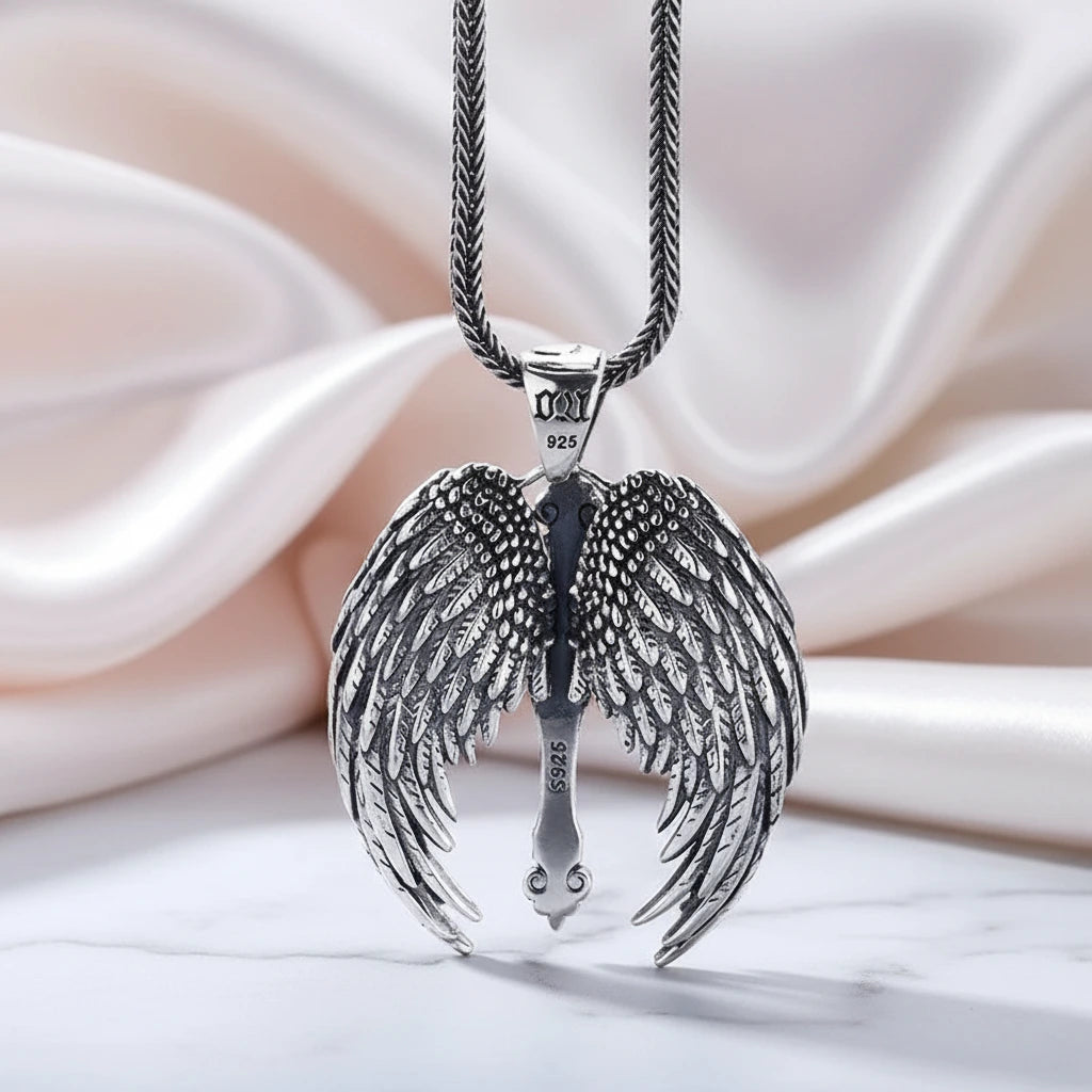 Vintage Cross Feather Wings Pendant – Black Diamonds New York